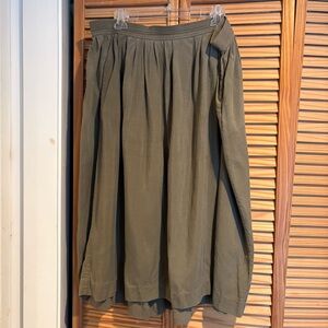 Silk Club Olive Green Pleated Women's Silk Midi Skirt cottagecore gorpcore